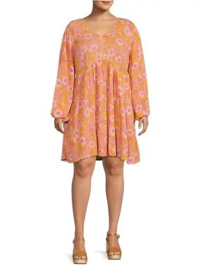 NWT Romantic Gypsy Lightweight Floral Boho Hippie Long Sleeve Dress 1X